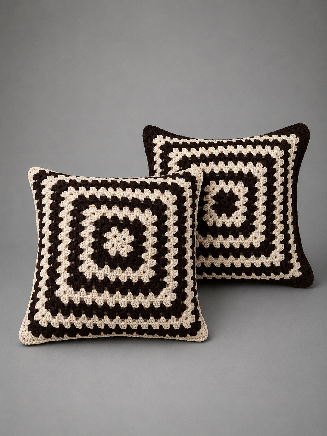 Handmade Granny Square Crochet Pillow (Set of 2)