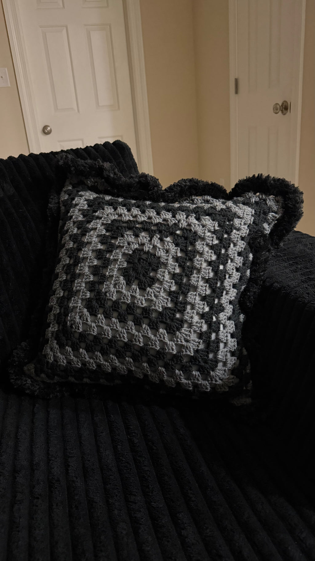 Handmade Granny Square Crochet Pillow