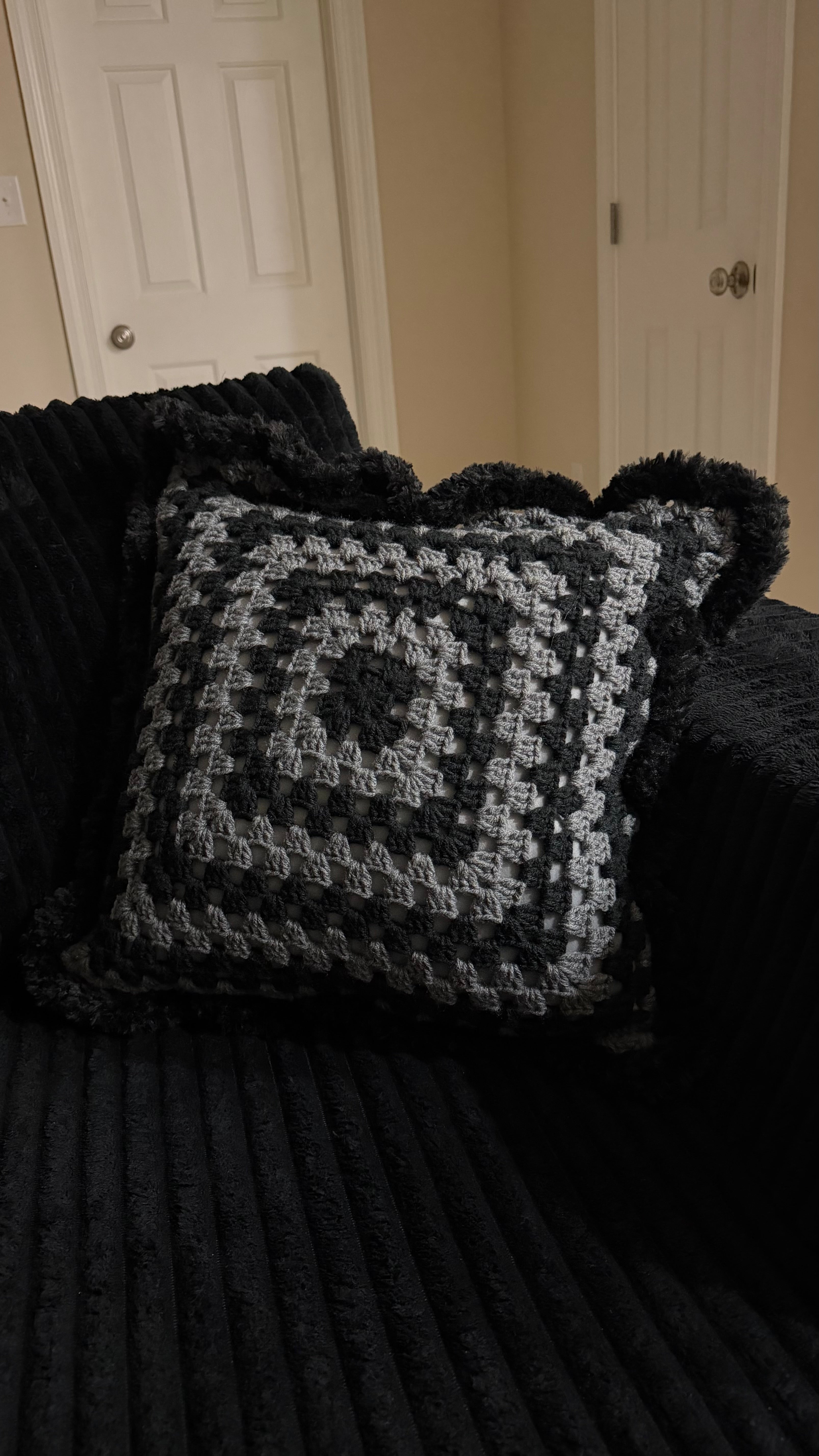Handmade Granny Square Crochet Pillow