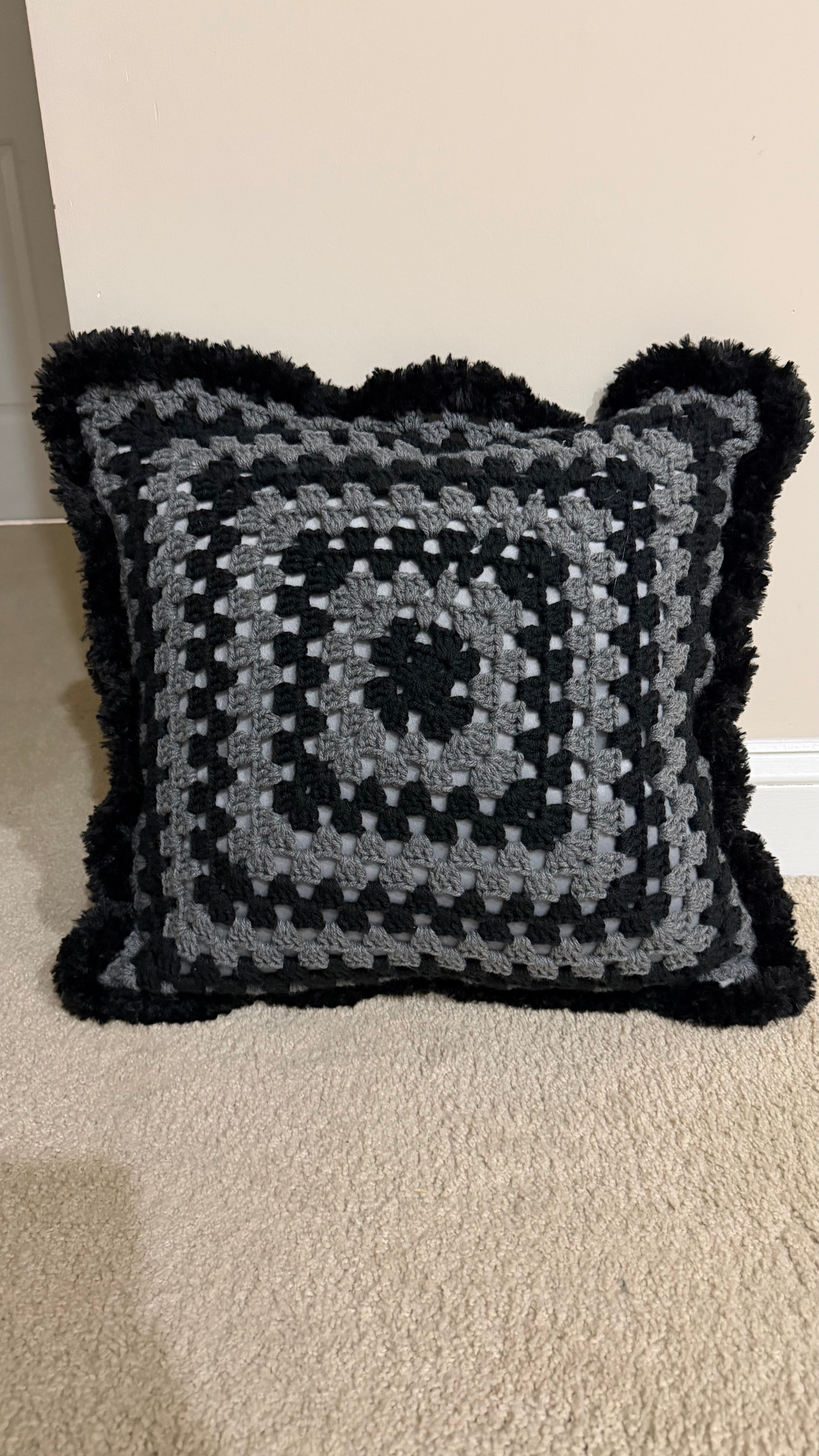 Handmade Granny Square Crochet Pillow
